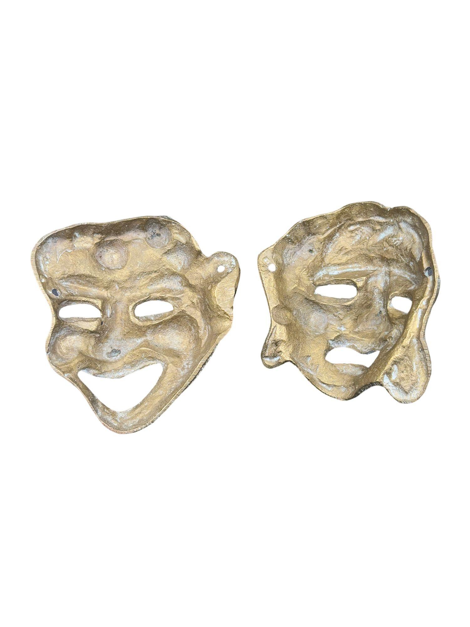 MCM Máscaras de Teatro Griego Comedia y Tragedia Escultura de Pared Fundida a Mano en Bronce Pareja en venta 2