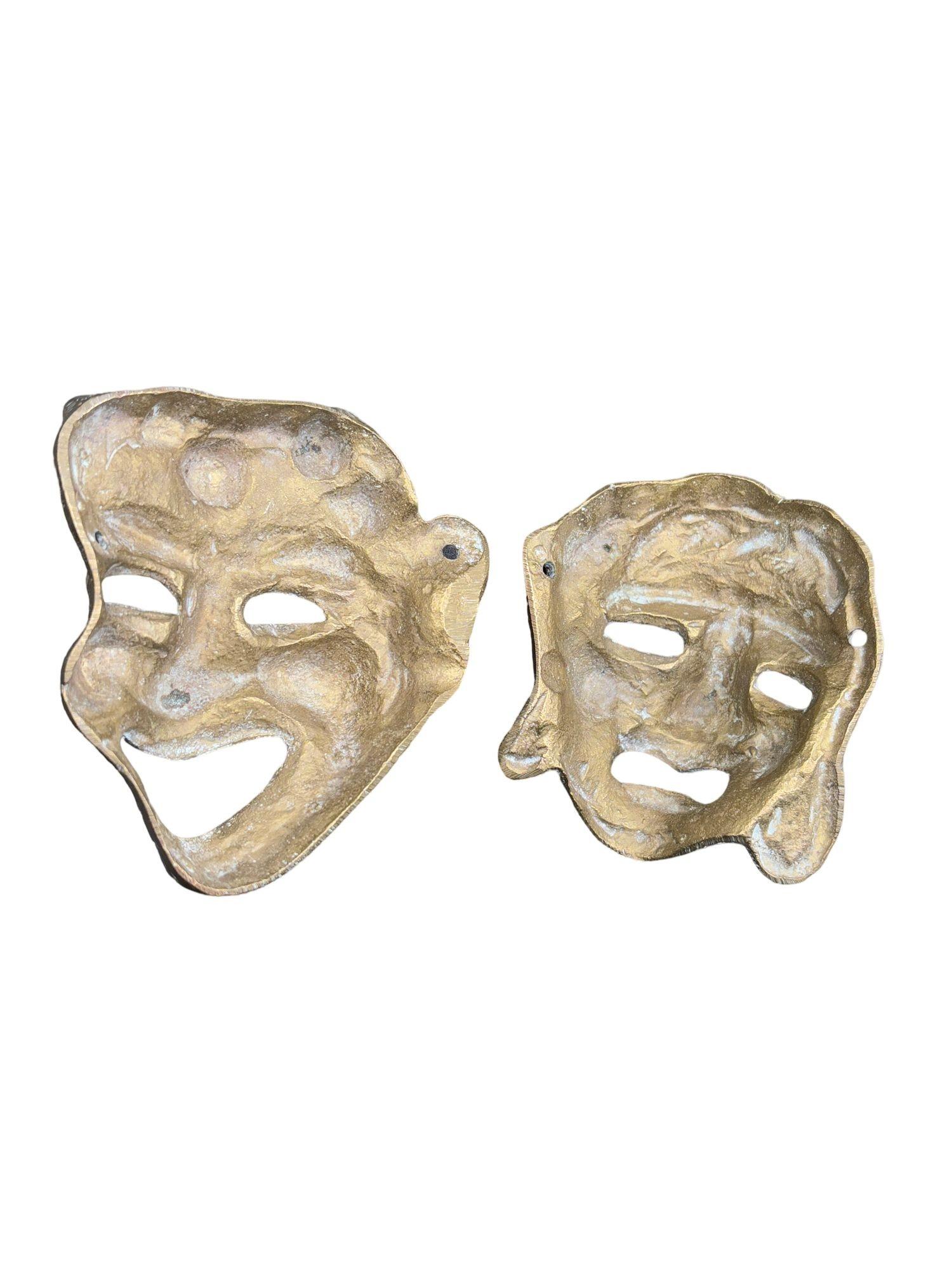 MCM Máscaras de Teatro Griego Comedia y Tragedia Escultura de Pared Fundida a Mano en Bronce Pareja en venta 3