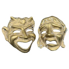MCM Greek Theater Masks Comedy & Tragedy Wall Sculpture Hand-cast in Bronze Pair