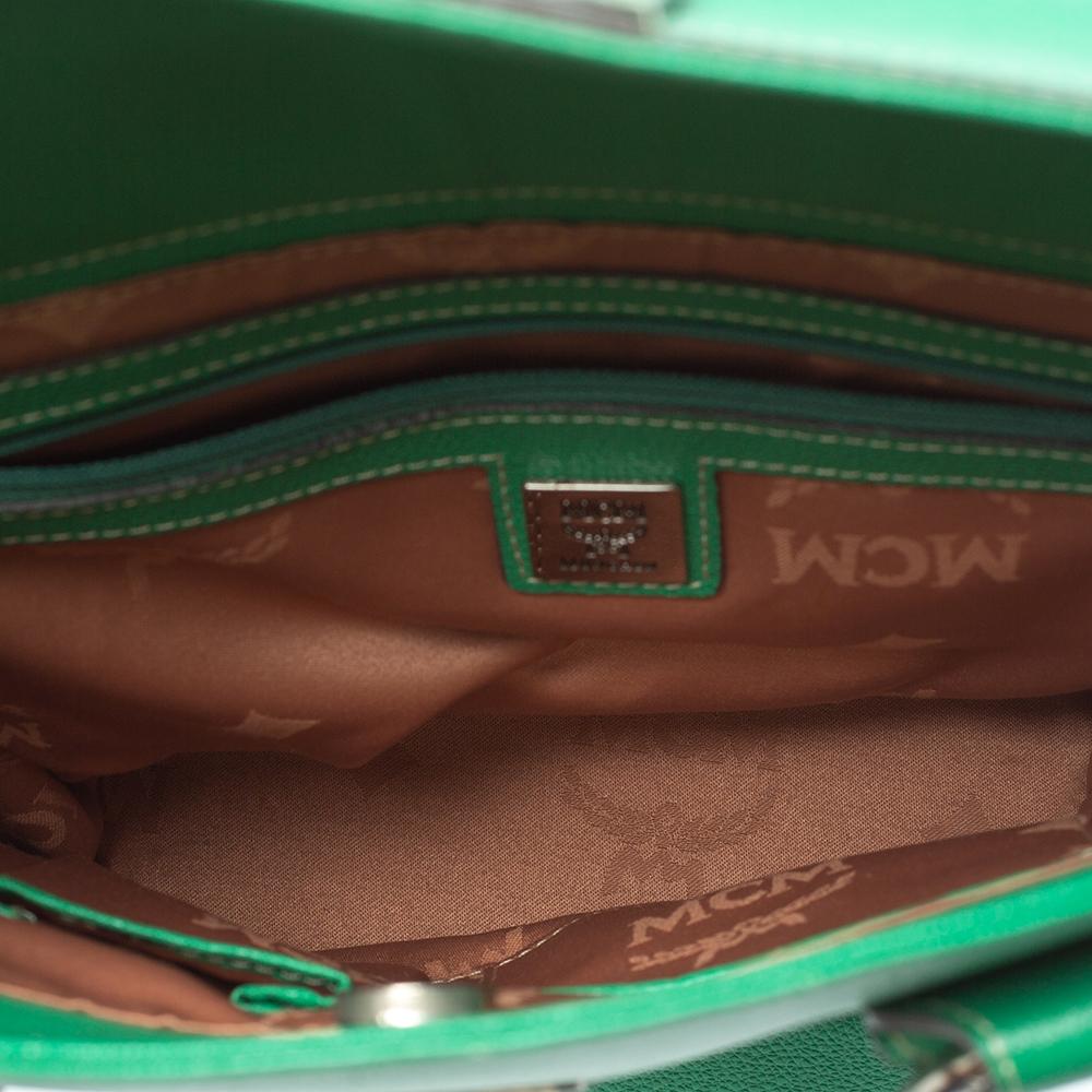 MCM Green Leather Studded Flap Bucket Bag 3
