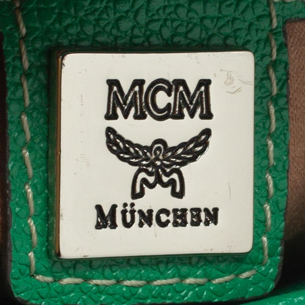 MCM Green Leather Studded Flap Bucket Bag 2