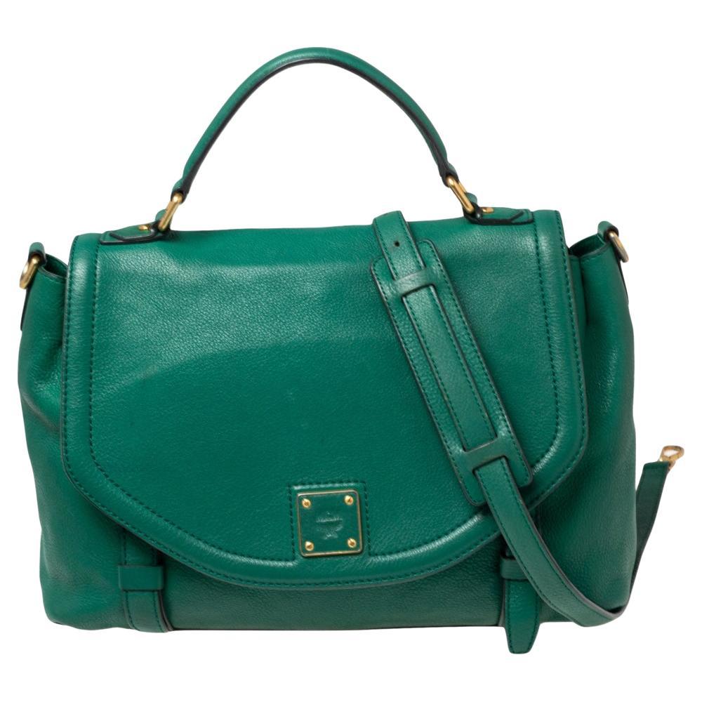 MCM Green Leather Top Handle Bag