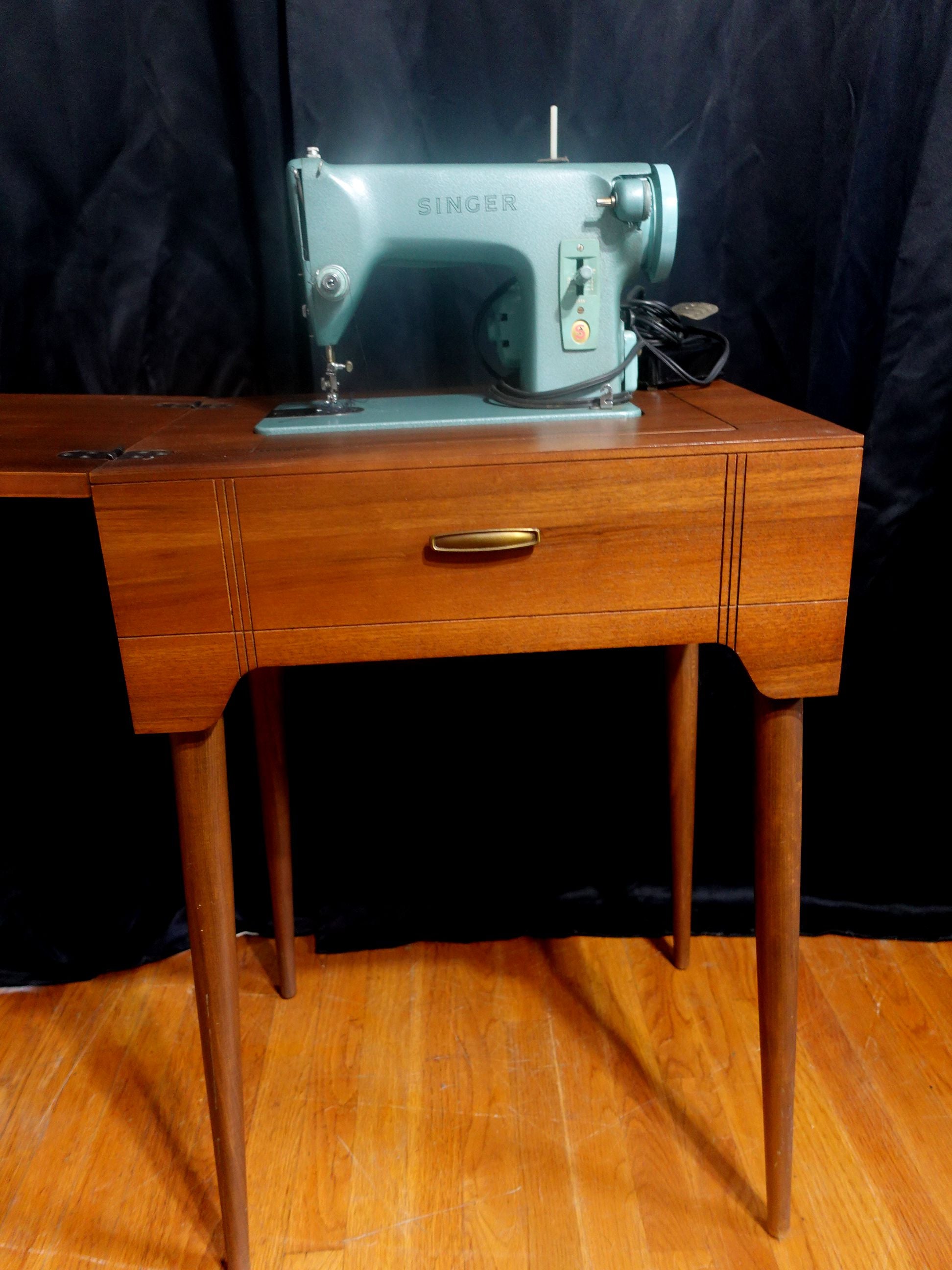 MCM Green Singer Sewing Machine In Cabinet For Sale At 1stDibs Value 