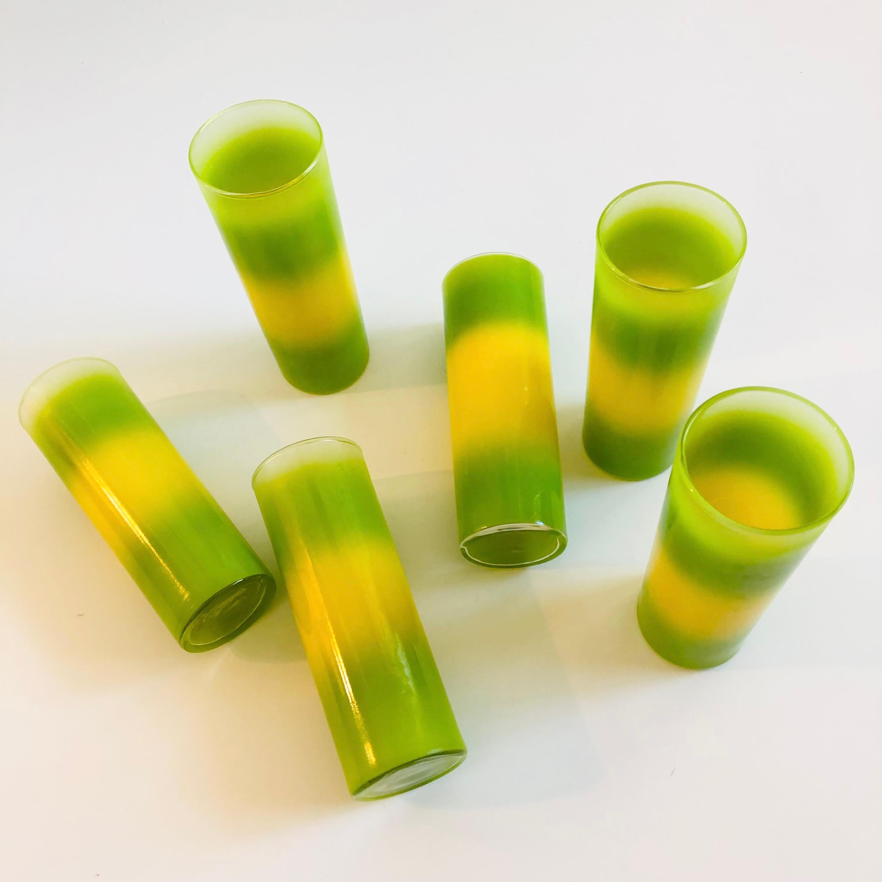 Verre Gobelets Twist Blendo de MCM Vert Jaune - Lot de 6 en vente