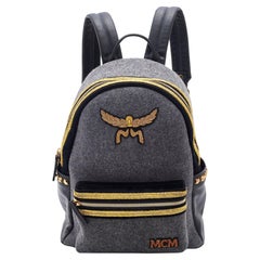 MCM Estate Small Logo Orange 13mk0115 Blue Leather Backpack, MCM