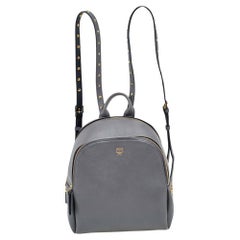 MCM Grey Leather Duchess Side-Stud Mini Backpack
