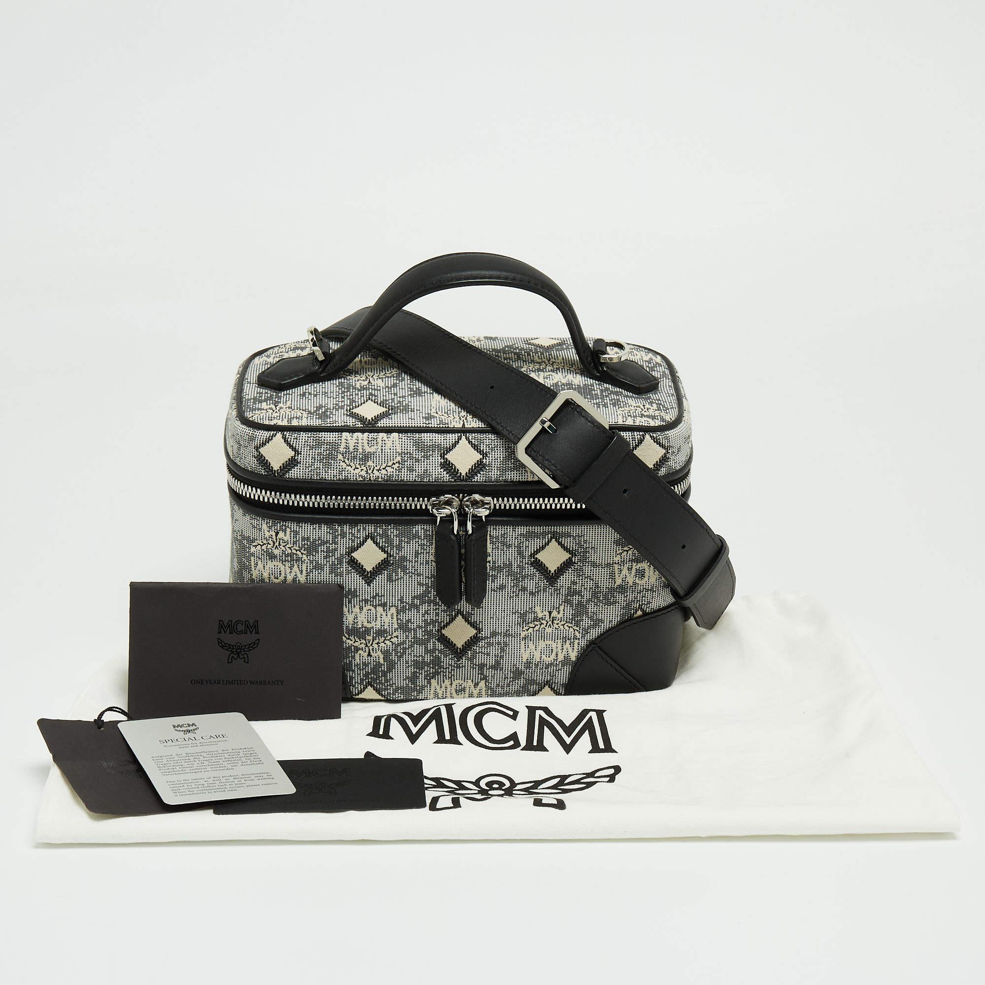 MCM Grey Vintage Monogram Jacquard Rockstar Vanity Bag 10