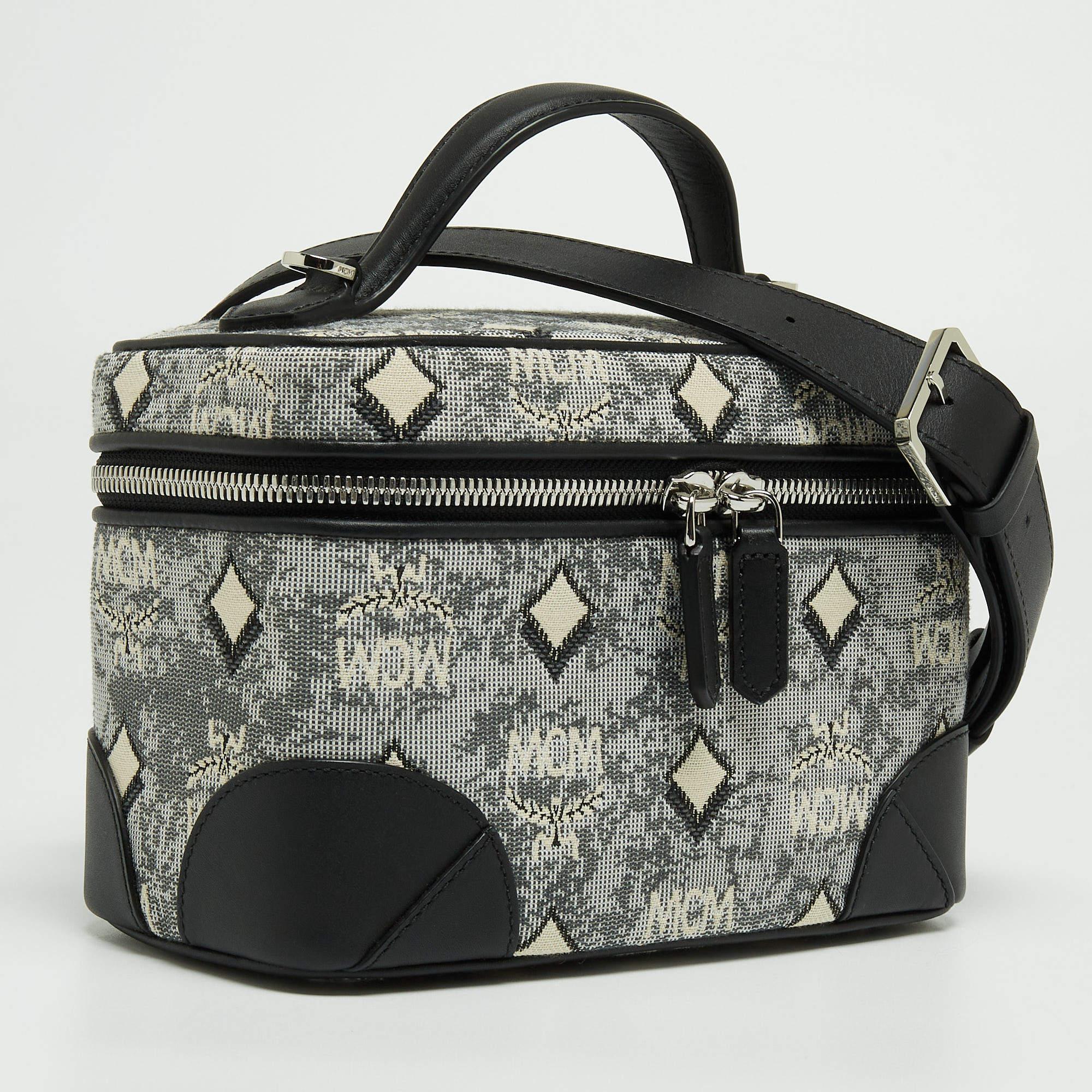 MCM Grey Vintage Monogram Jacquard Rockstar Vanity Bag In Excellent Condition In Dubai, Al Qouz 2