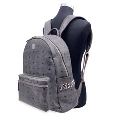 MCM Grey Visetos Canvas Side Studs Stark Backpack Bag