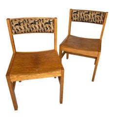 MCM Gunlocke Wood Side Chairs with South West Print Stitched Leather Backs - 2