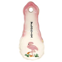 MCM Hand Painted Spoon Rest 3D Flamingo Florida w/ Tropical Beach Theme