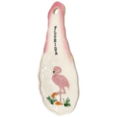 MCM Hand Painted Spoon Rest 3D Flamingo Florida w/ Tropical Beach Theme