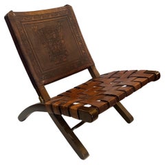 MCM Hand Tooled Leather Folding Chairs by Angel Pazmino for Muebles De Estilo