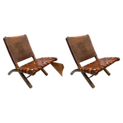 MCM Hand Tooled Leather Folding Chairs by Angel Pazmino for Muebles De Estilo