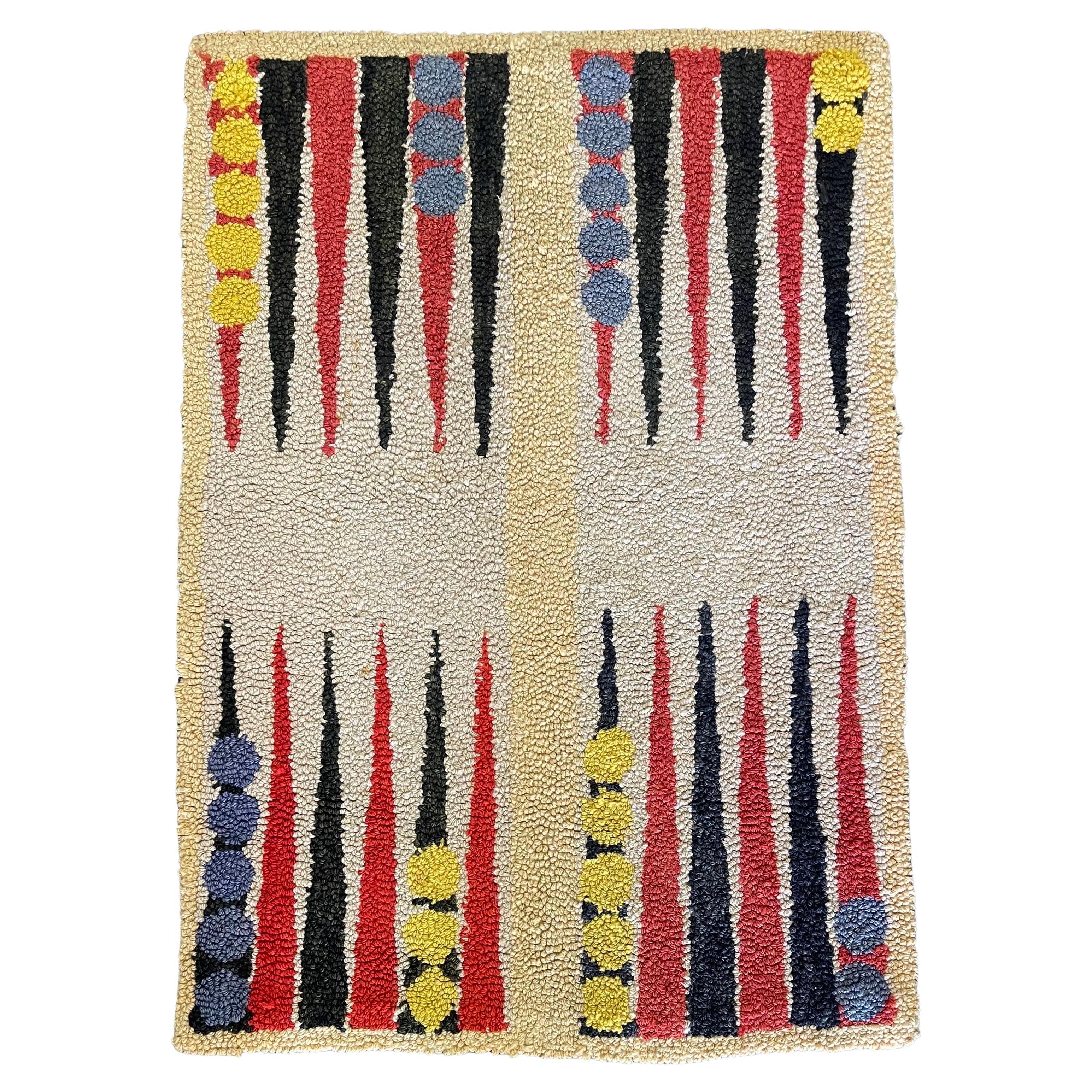 Mcm Hand-Woven "Backgammon Board" Wool Rug For Sale