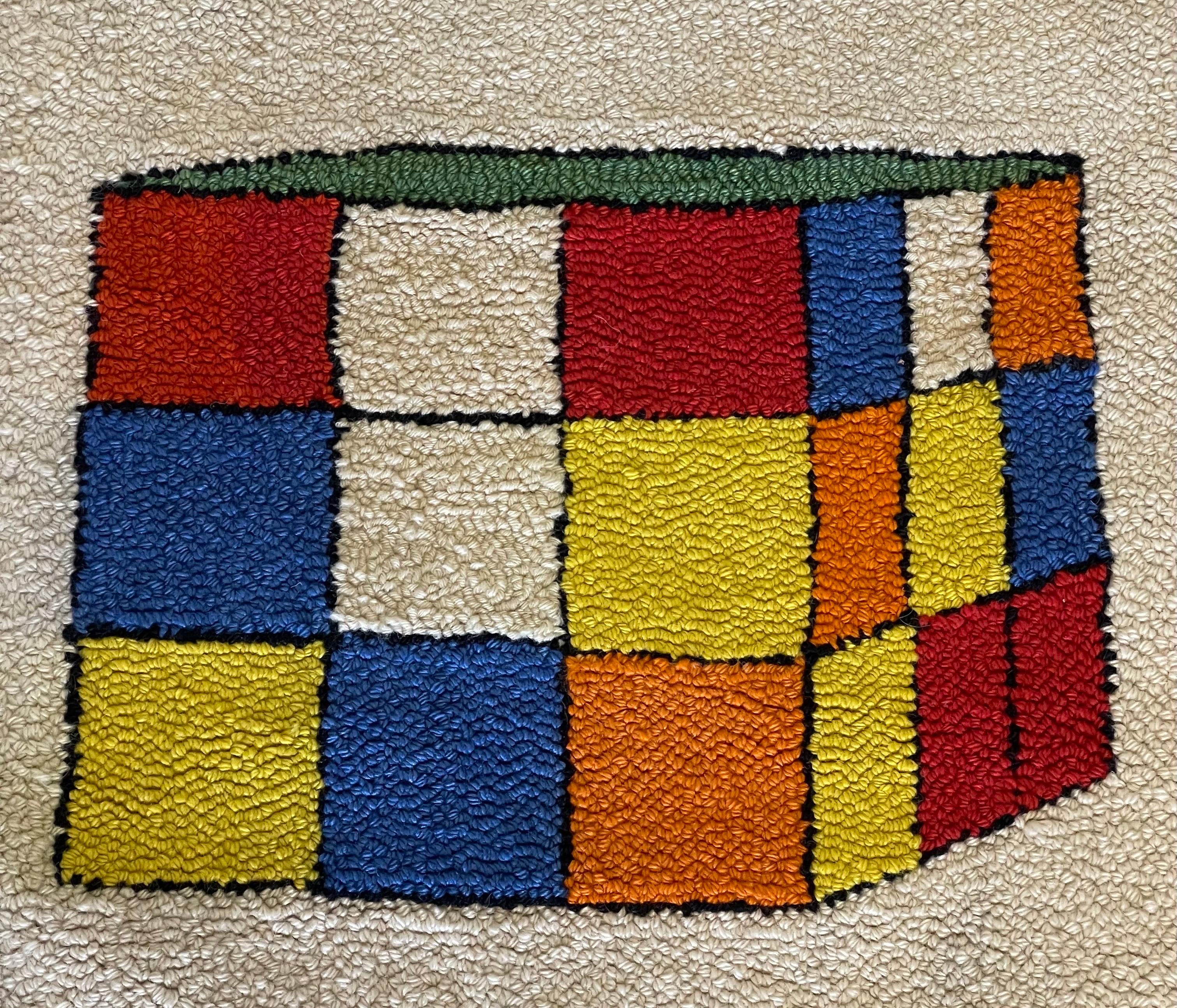 MCM Handgewebter „Rubik's Cube“ Wollteppich / Läufer (20. Jahrhundert) im Angebot