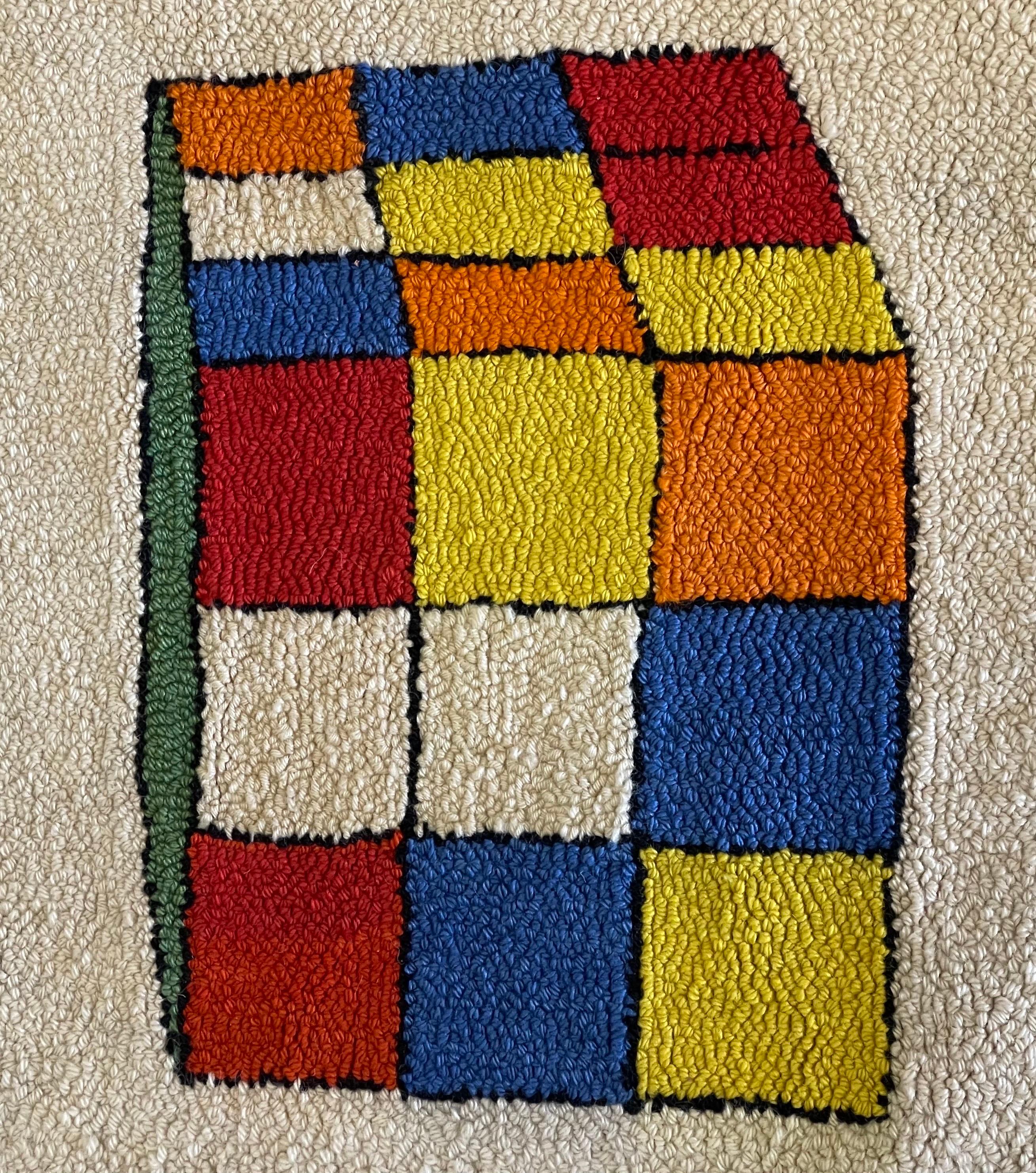 MCM Handgewebter „Rubik's Cube“ Wollteppich / Läufer (Wolle) im Angebot