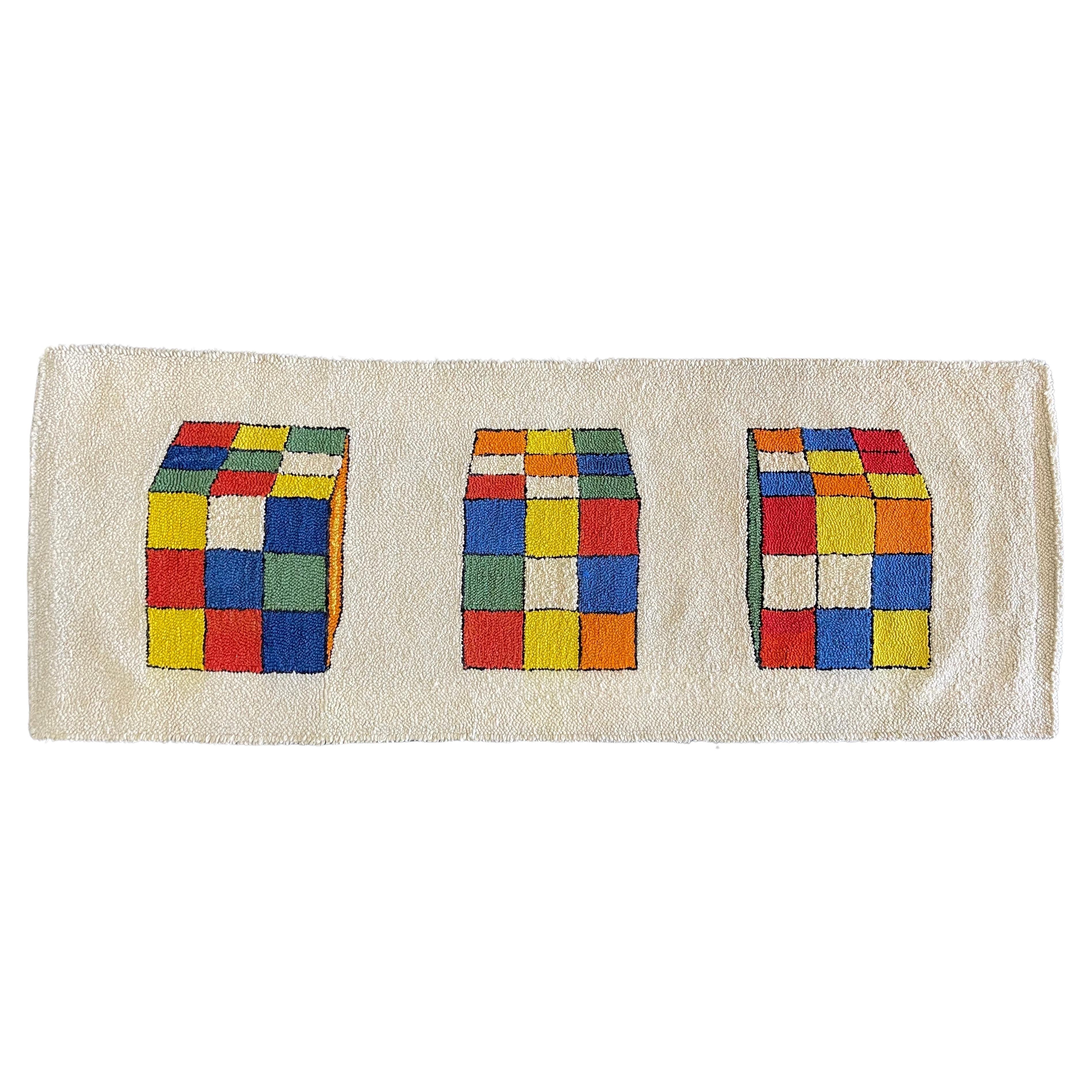 MCM Hand-Woven "Rubik's Cube" Wool Rug / Runner