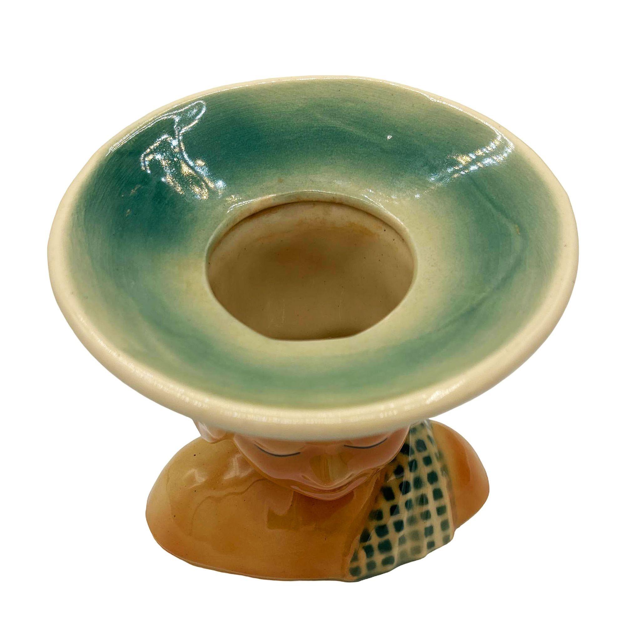 Americano MCM Hawaiian 896 Hula Girl Polynesian Pink Plant Bust Vase di Shawnee Pottery in vendita