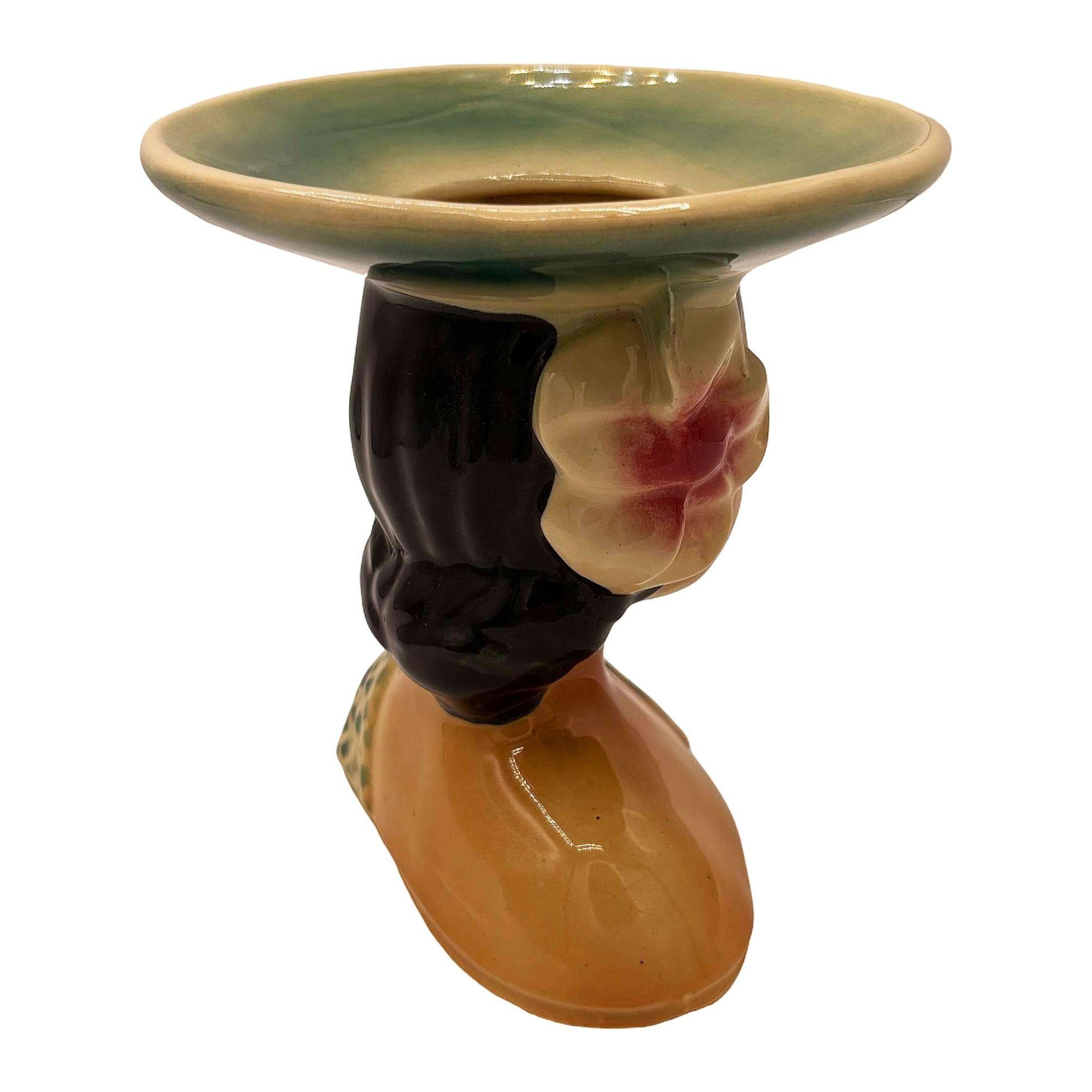 Metà XX secolo MCM Hawaiian 896 Hula Girl Polynesian Pink Plant Bust Vase di Shawnee Pottery in vendita