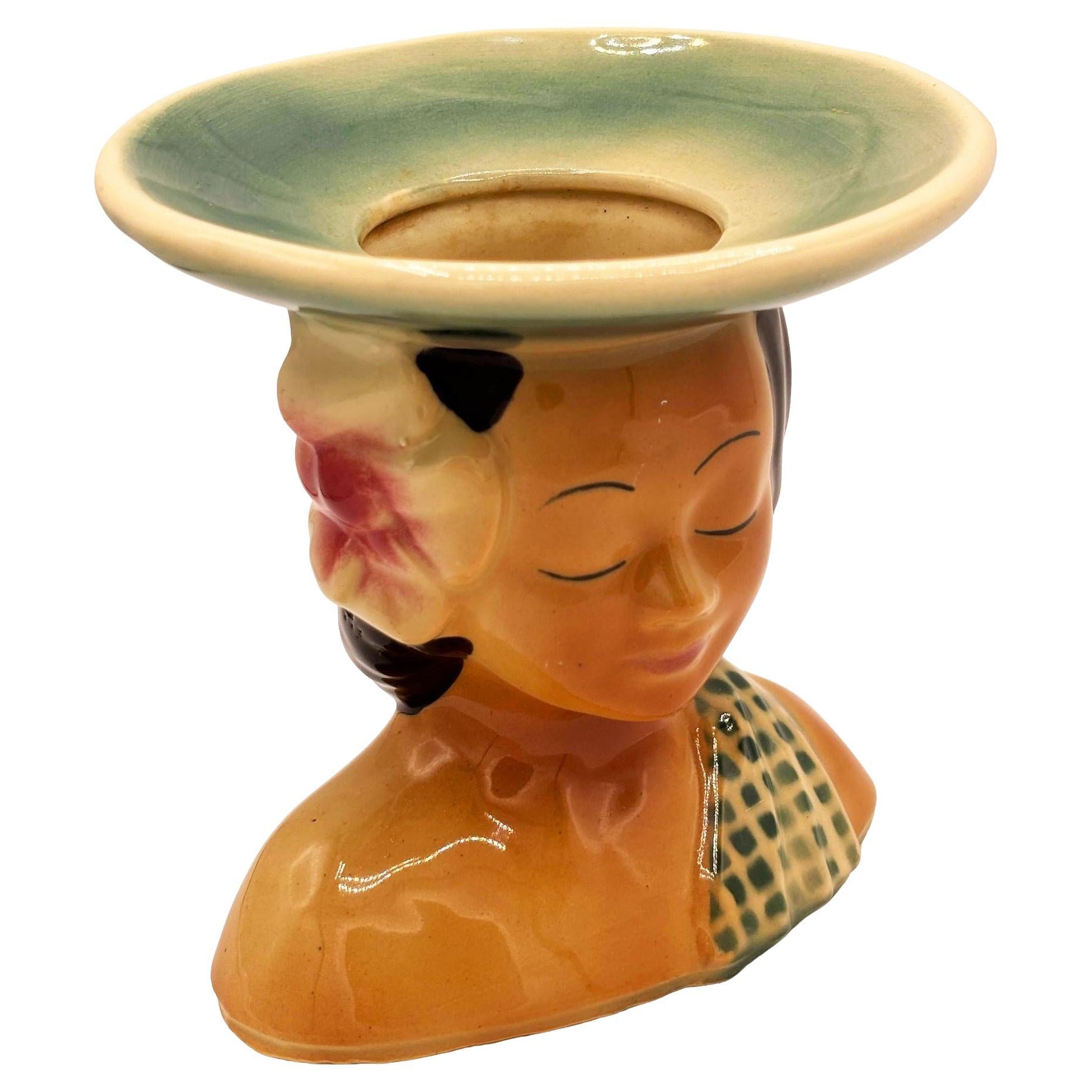 MCM Hawaiian 896 Hula Girl Polynesian Pink Plant Bust Vase di Shawnee Pottery