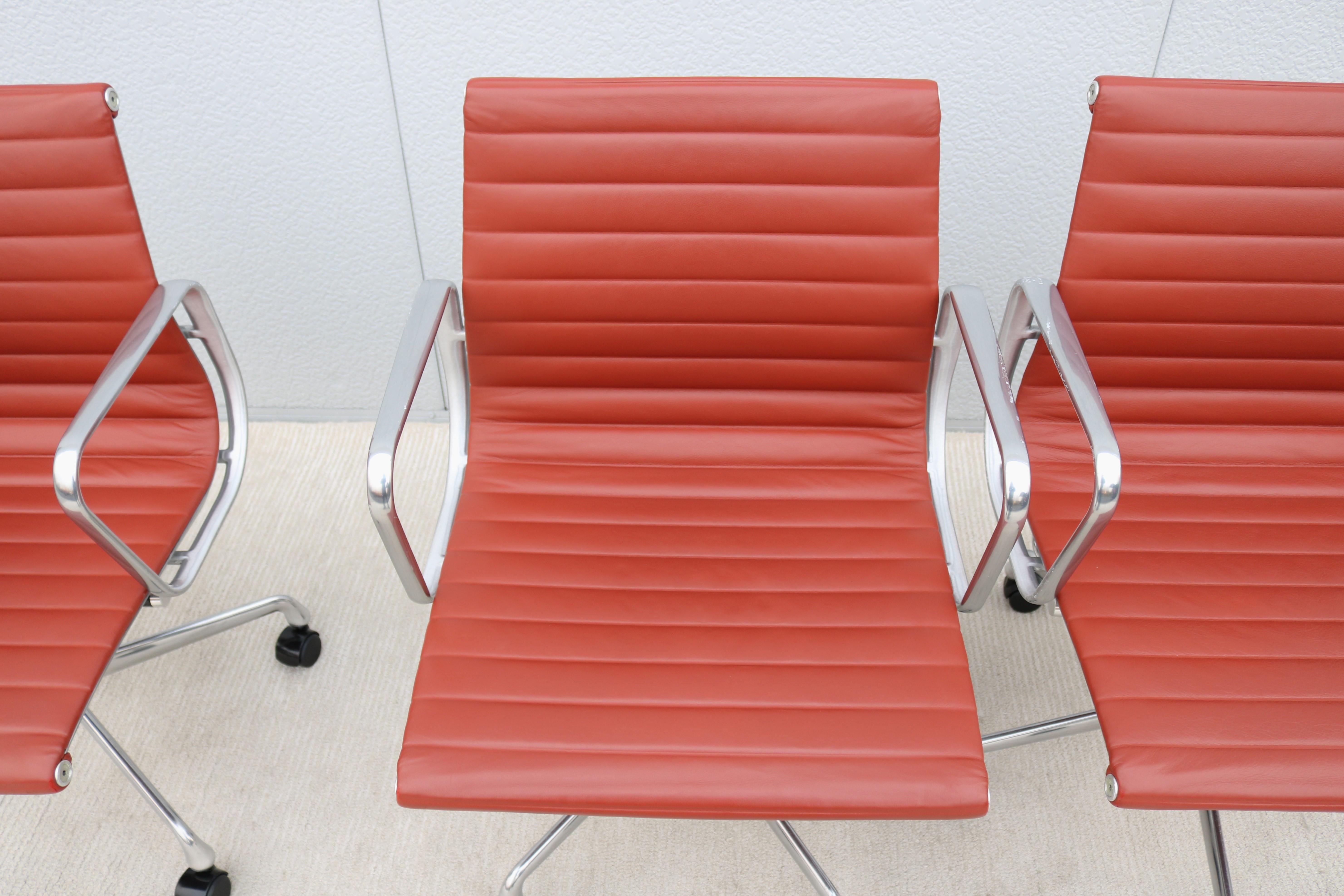 MCM Herman Miller Eames Aluminum Group Terra Cotta Leather Management Chair For Sale 9