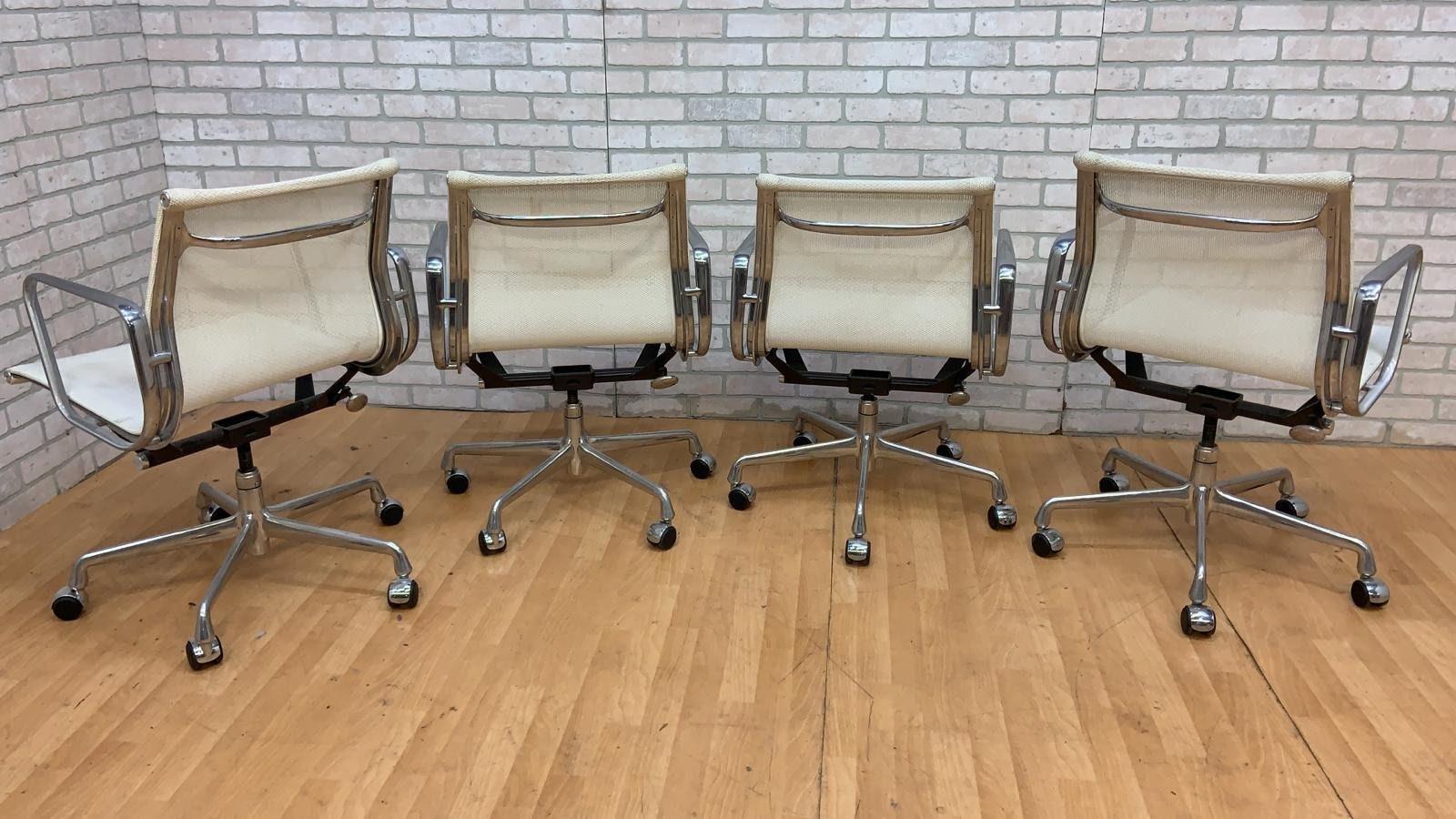 Mid-Century Modern MCM Herman Miller Style Low Back White Mesh Office Chairs, Set of 4