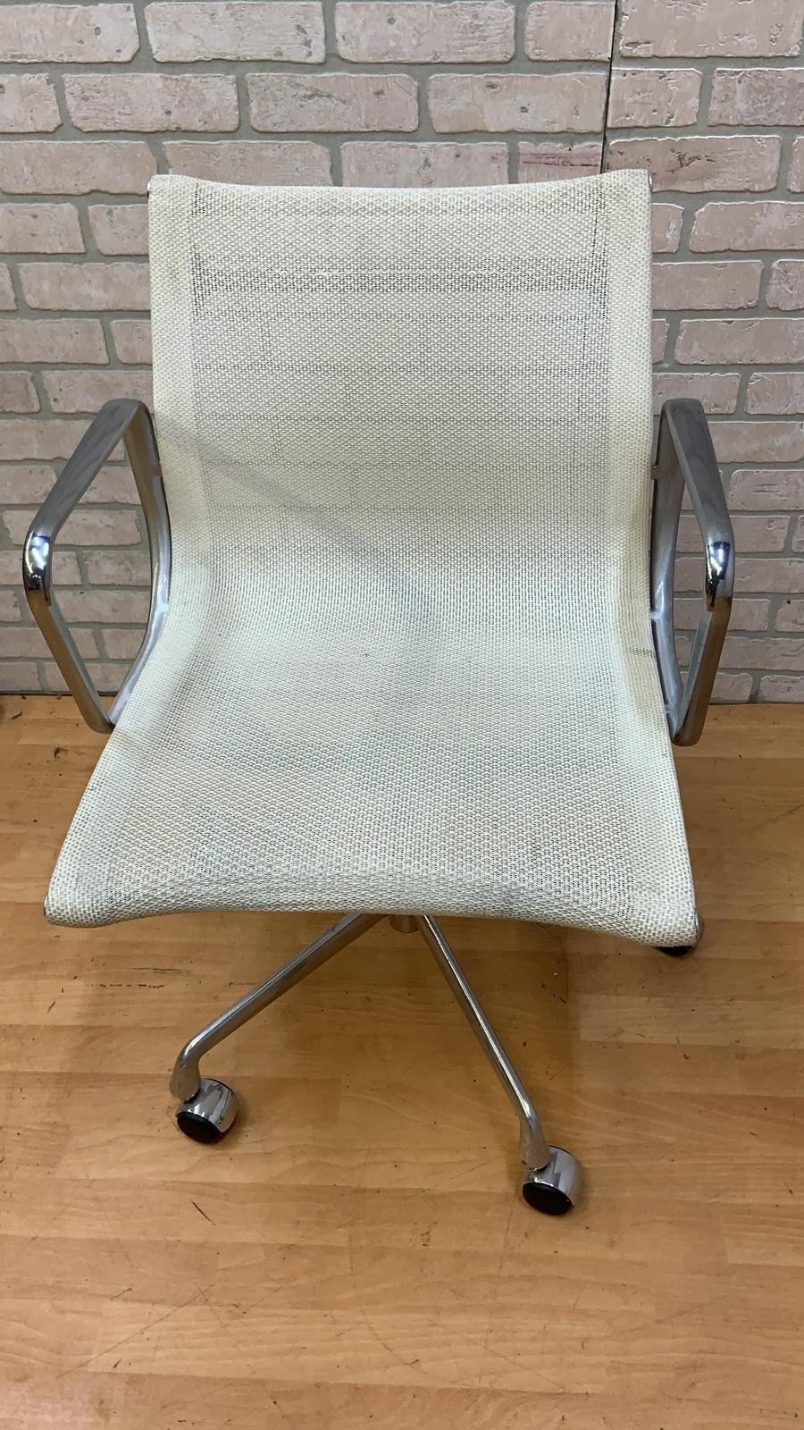 Metal MCM Herman Miller Style Low Back White Mesh Office Chairs, Set of 4