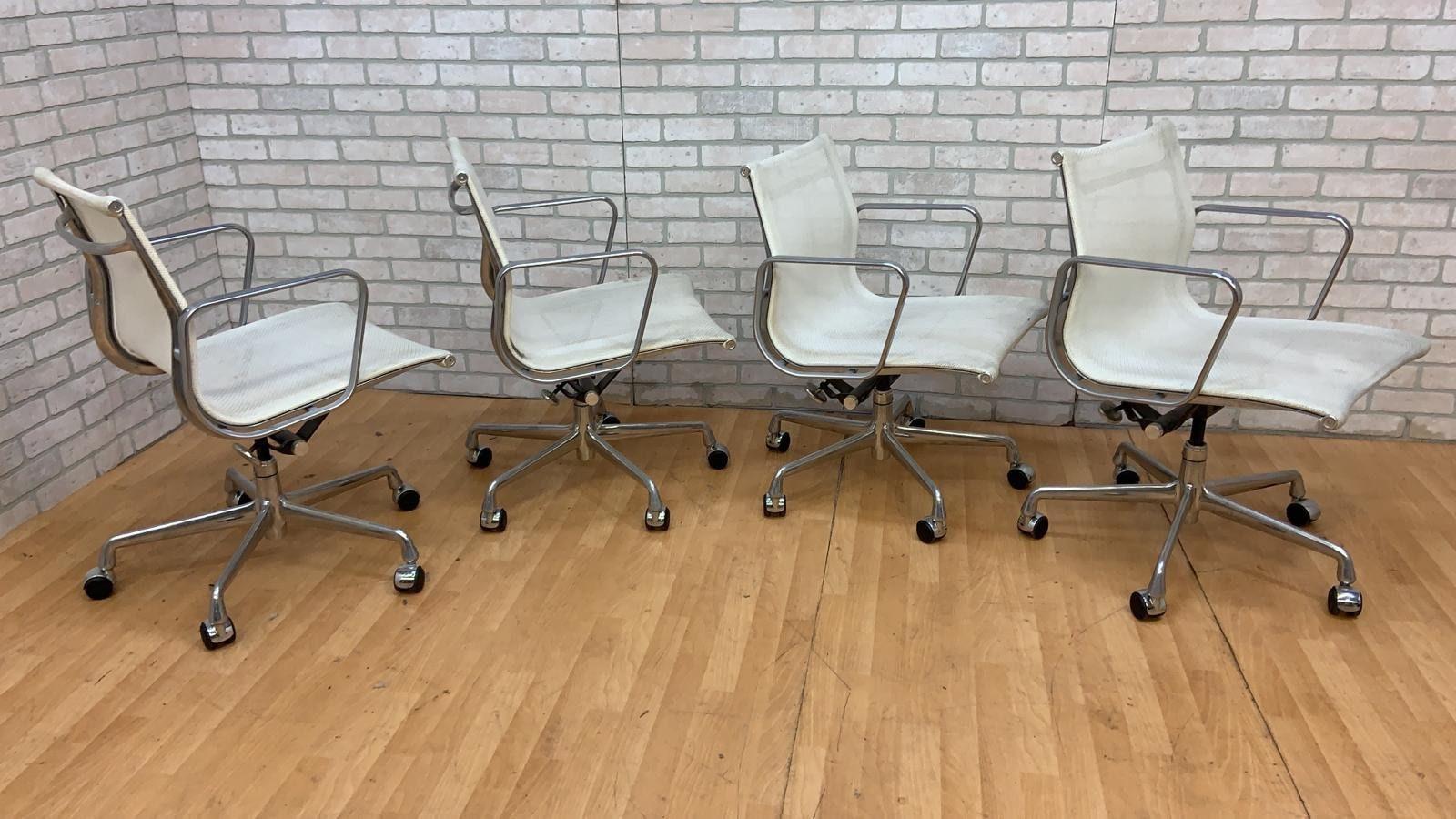 MCM Herman Miller Style Low Back White Mesh Office Chairs, Set of 4 1