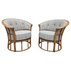 MCM Heywood Wakefield “Ashcraft” Bamboo Style Rattan Chairs Newly Reupholstered