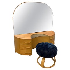 MCM Heywood Wakefield Crescendo Vanity with Mirror and Vanity Stool / Poof