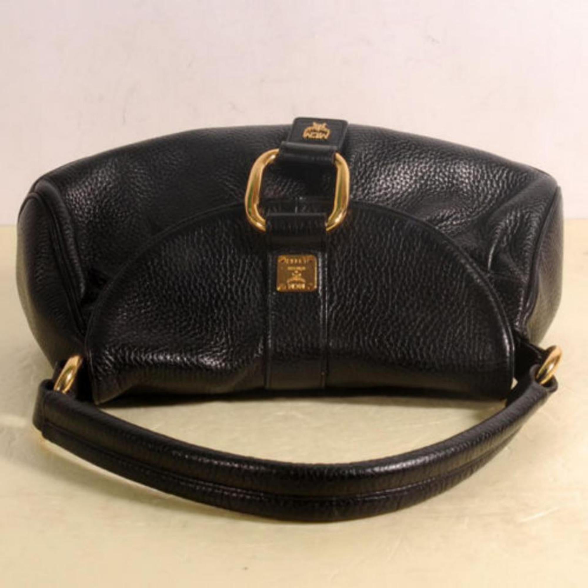 MCM Hobo 868835 Black Leather Satchel In Good Condition For Sale In Forest Hills, NY