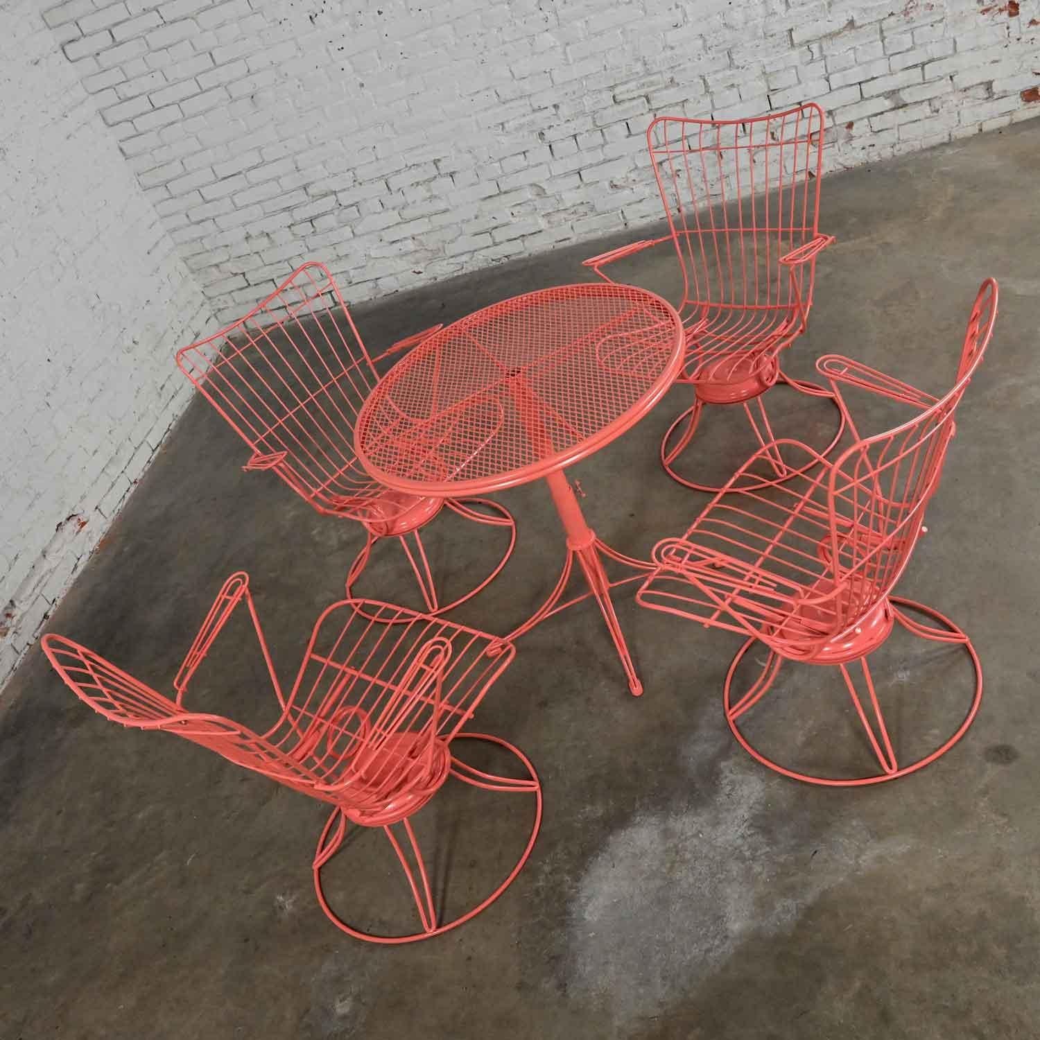 American MCM Homecrest Outdoor Coral Adjustable Dining or Low Table & 4 Springer Chairs For Sale
