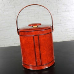MCM Ice Bucket Signed George Briard Burnt Orange Faux Patent Leather