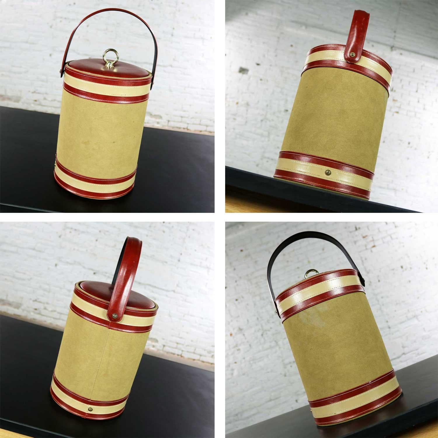 MCM Ice Bucket Signed George Briard Tan & Rust Faux Patent Leather For Sale 7