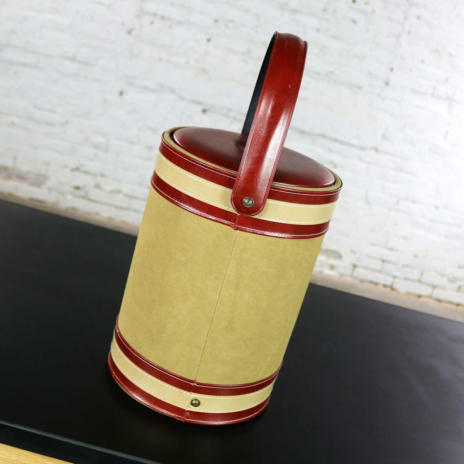American MCM Ice Bucket Signed George Briard Tan & Rust Faux Patent Leather For Sale
