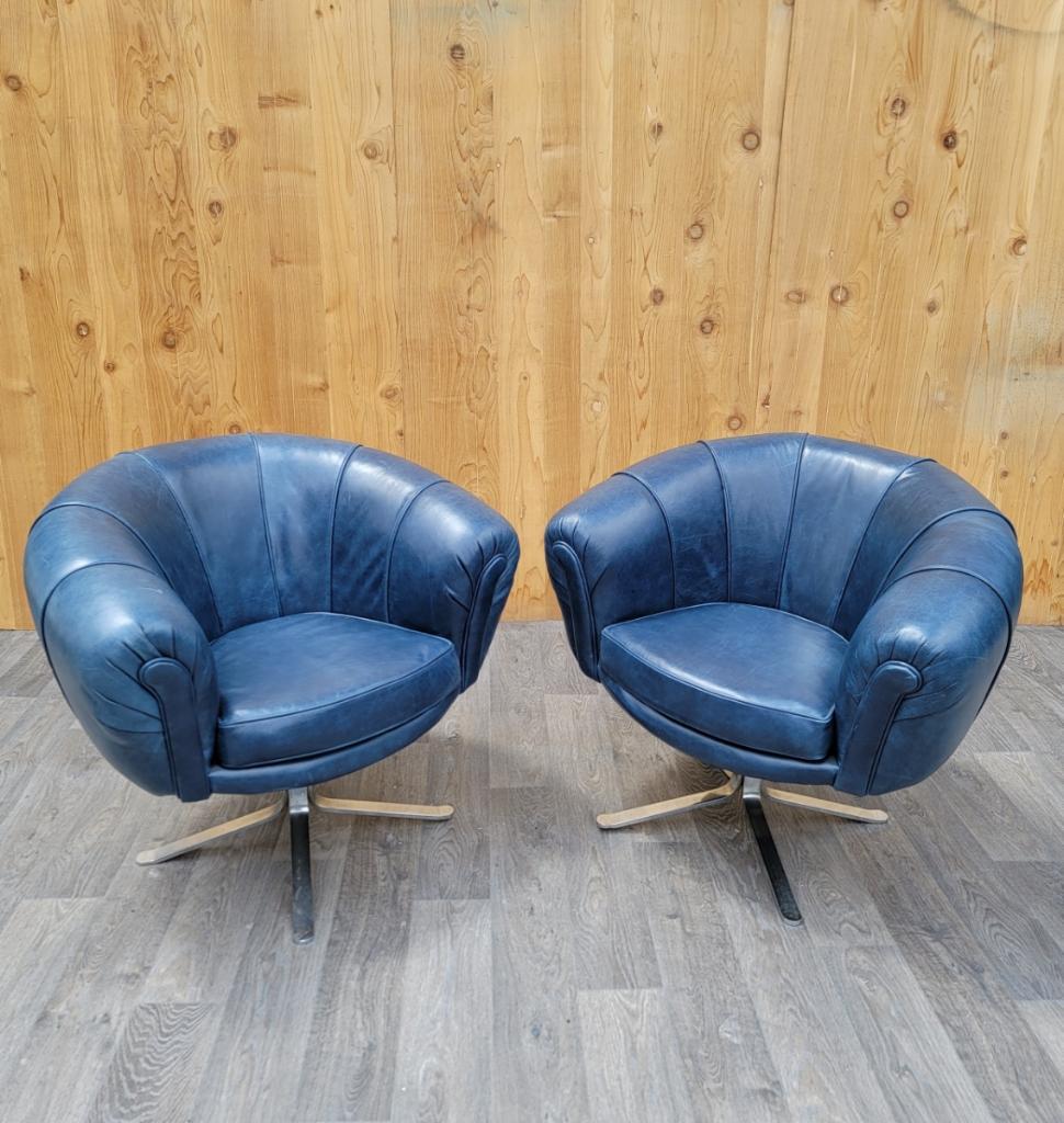 Mid Century Modern Swedish Illum Wikkelso Style Swivel Pod Chairs Newly Upholstered in High End 