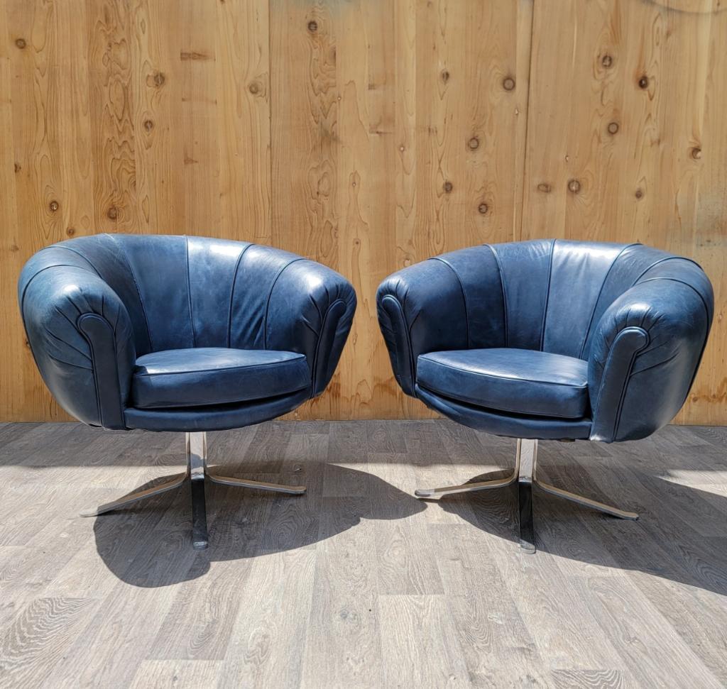 Mid-Century Modern MCM  Illum Wikkelso Style Swivel Pod Chairs Newly Upholstered - Set of 2 For Sale