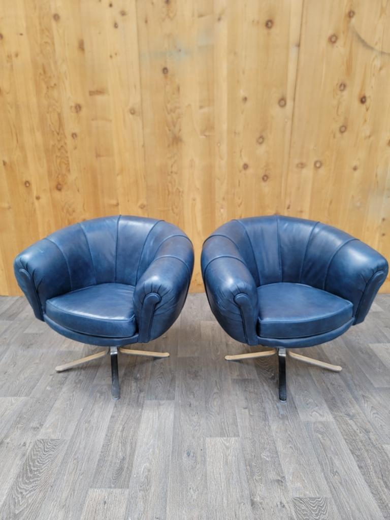 MCM  Illum Wikkelso Style Swivel Pod Chairs Newly Upholstered - Set of 2 In Good Condition For Sale In Chicago, IL