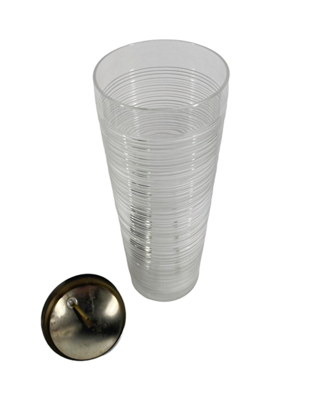 American MCM Imperial Glass Clear Threaded Glass Cocktail Shaker with Chrome Lid For Sale