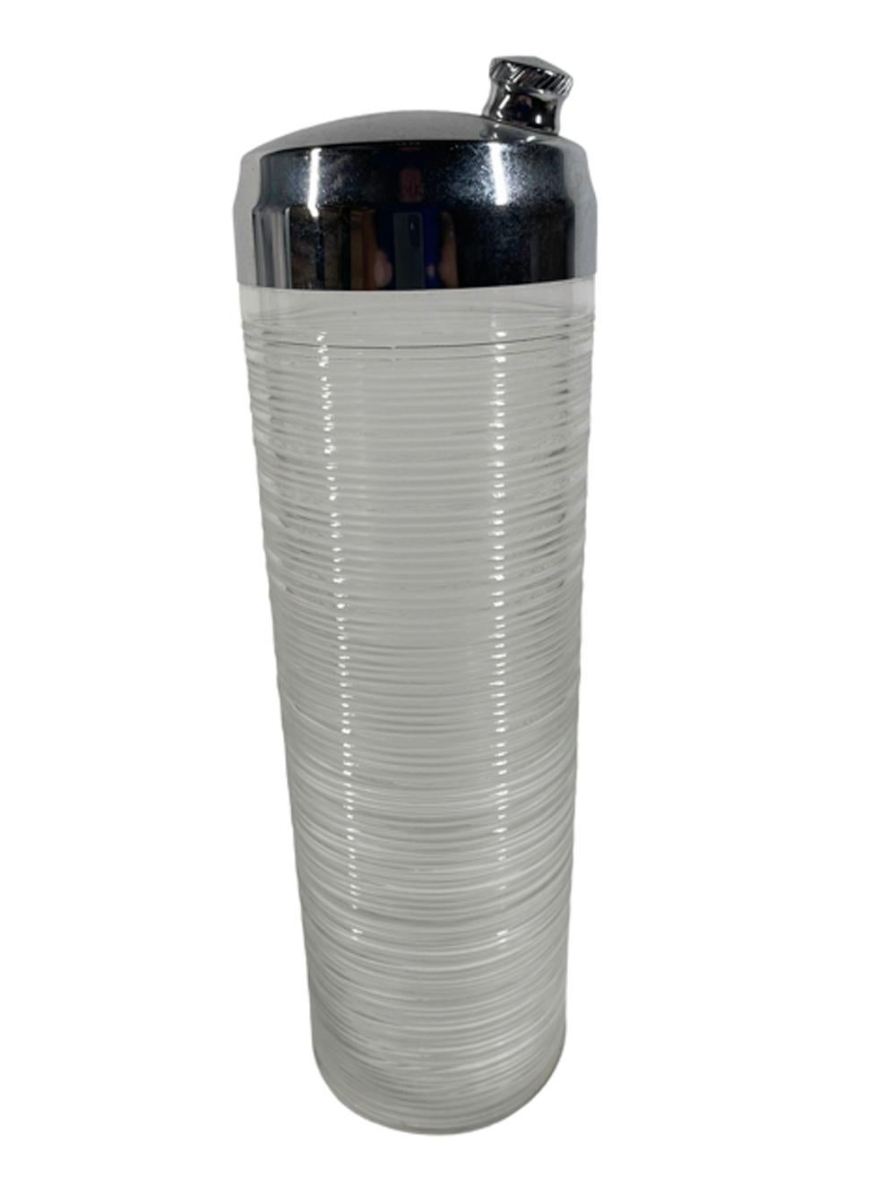 20th Century MCM Imperial Glass Clear Threaded Glass Cocktail Shaker with Chrome Lid For Sale