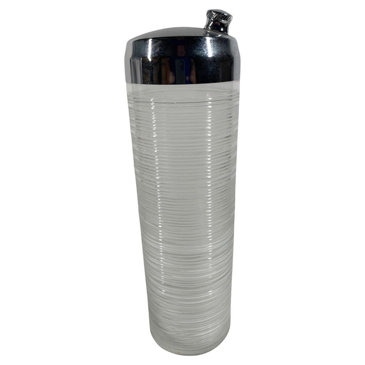 MCM Imperial Glass Clear Threaded Glass Cocktail Shaker with Chrome Lid For Sale