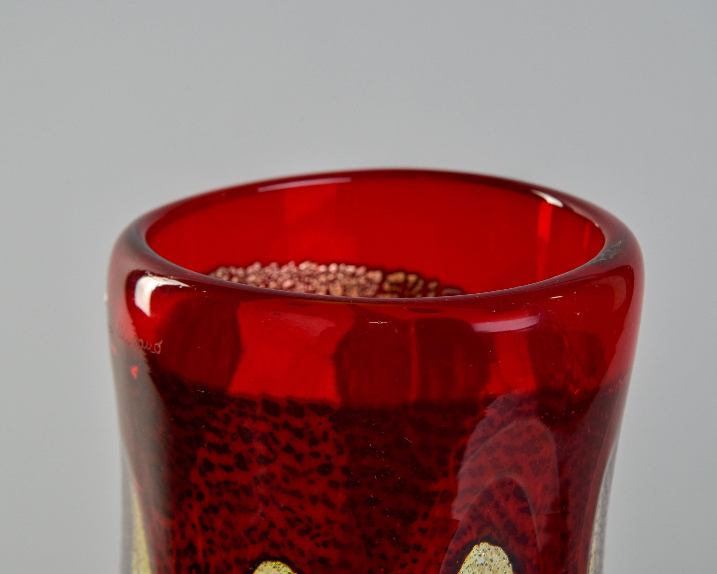 MCM Imperio Rossi Murano Murrine Glass Vase with Red Rim For Sale 3