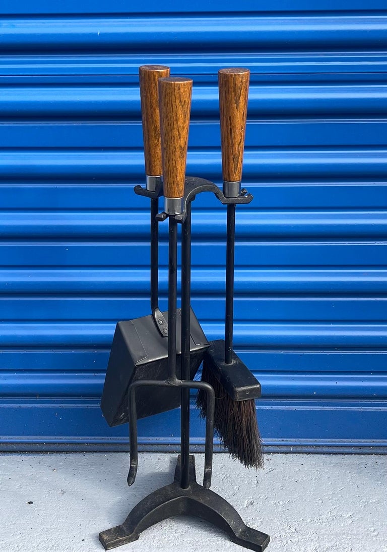 MCM Iron Fire Tool Set with Wood Handles For Sale at 1stDibs