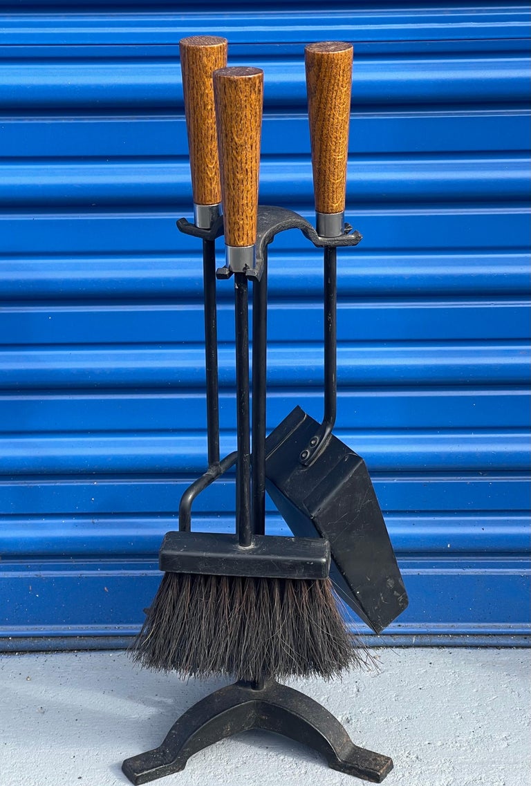 MCM Iron Fire Tool Set with Wood Handles For Sale at 1stDibs
