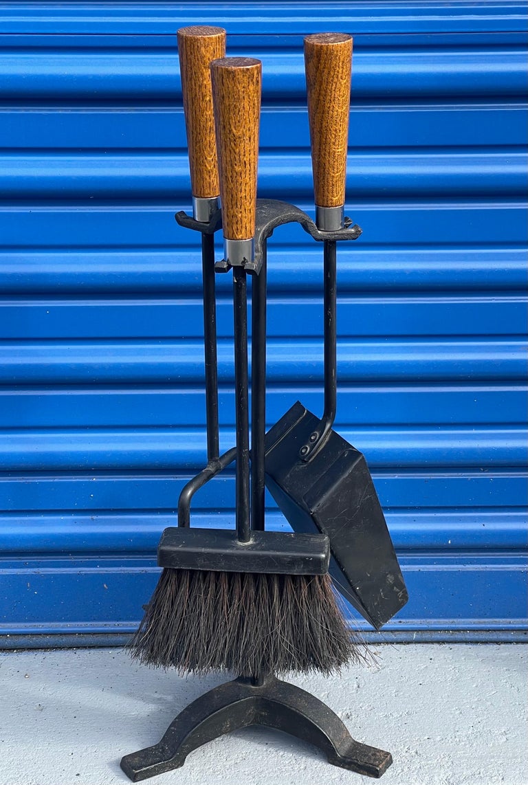 MCM Iron Fire Tool Set with Wood Handles For Sale at 1stDibs
