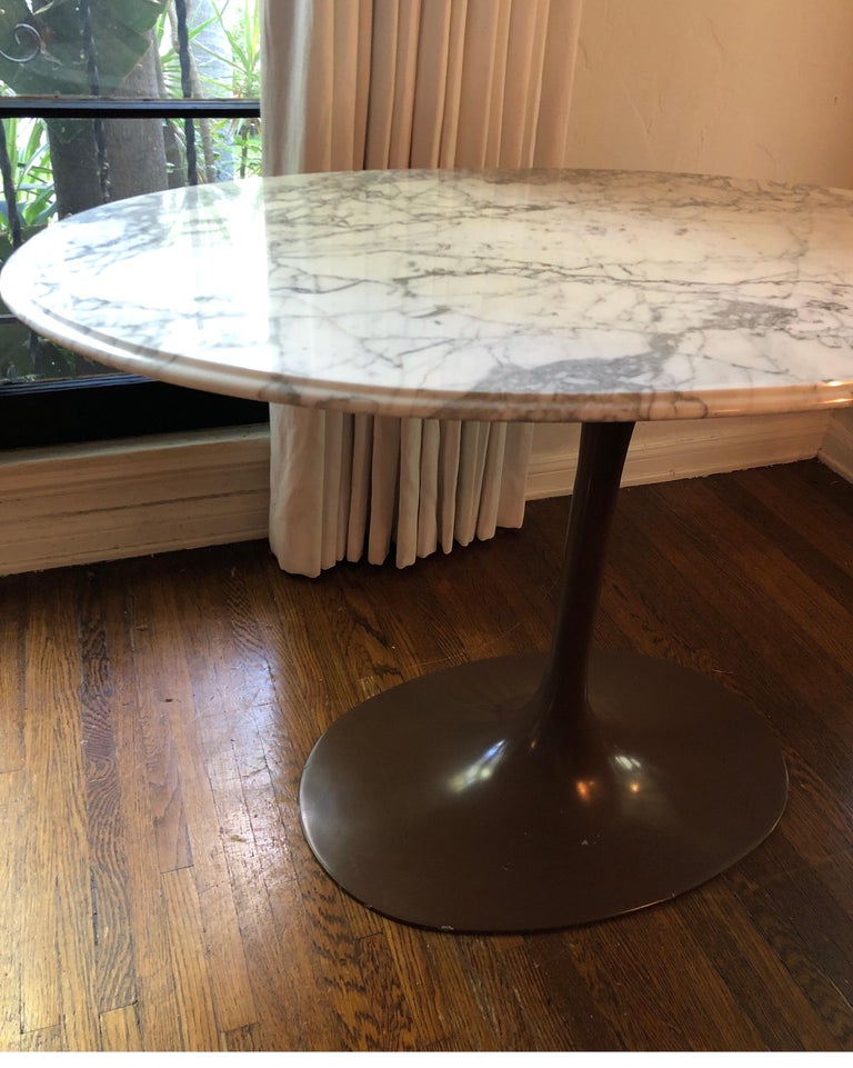 MCM, Italian Carrara Marble Tulip Table with Bronze Colored Base at 1stDibs