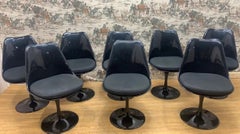 Vintage Mid Century Modern Black Swivel Tulip Dining Chairs - Set of 8