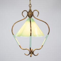 MCM Italian Green Opaline Murano Glass Pendant in the style of Fontana Arte