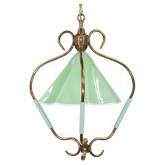 MCM Italian Green Opaline Murano Glass Pendant in the style of Fontana Arte